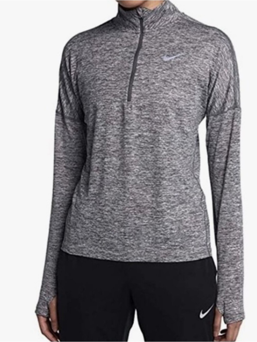Nike Women's Heather Gray Long-Sleeve Quarter Zip Top
